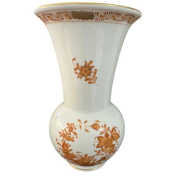 Vintage Herend Hungary Hand Painted 6.5x3.75” Chinese Bouquet Rust Bud Vase 7042